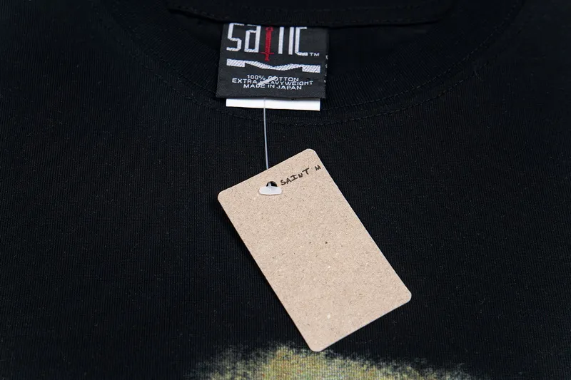 100💰S09#美Chao SAINT white ink direct-injection pure cotton 260g loose short-sleeved T-shirt 15 black, white S-XL